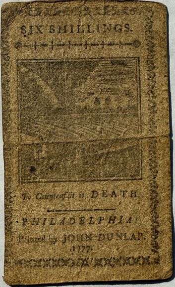 Pennsylvania  April 10 1777 6 Shillings Colonial Note.