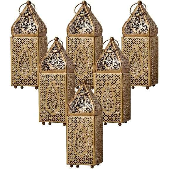 Pack of 6 Moroccan Gold Lanterns