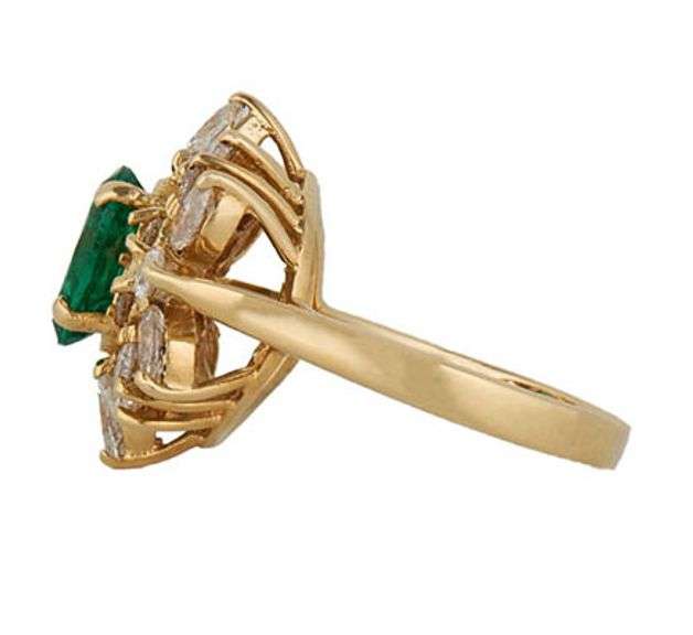 1.75ct Oval Emerald and 1.20ctw Round and Marquise Diamond Frame Ring in 18K