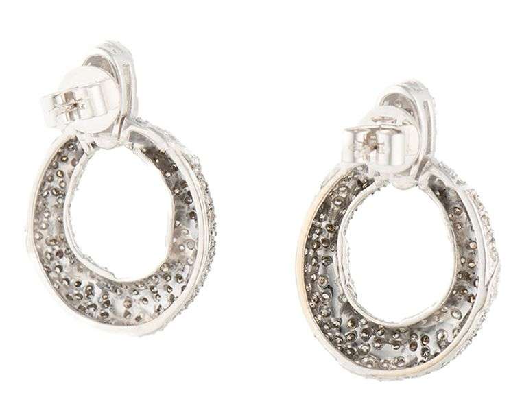 2.00ctw Brown and White Diamond Open Oval Drop Earrings in 14K