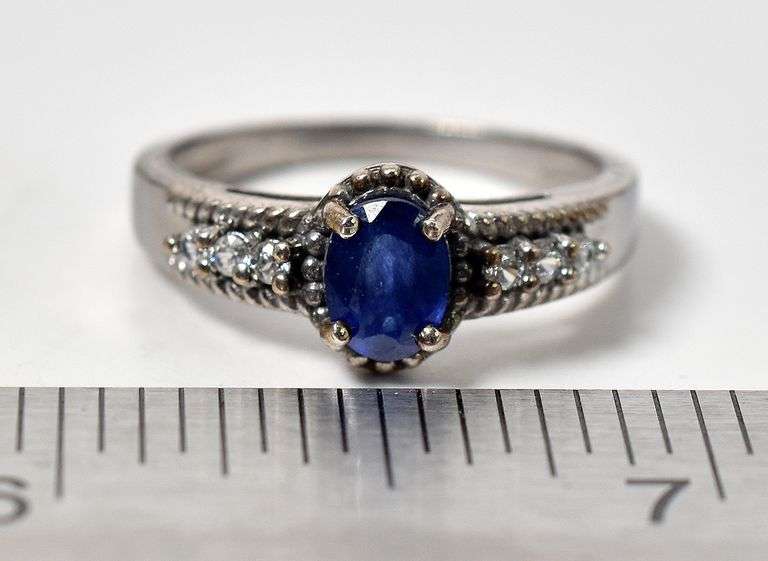 Blue Gemstone and CZ Gemstone Ring in Sterling Silver