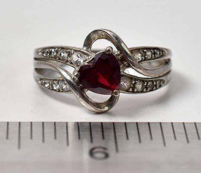 Red Garnet and CZ Gemstone Ring in Sterling Silver