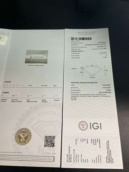 I.G.I CERTIFIED 1.04 CARAT PRINCESS CUT LAB GROWN DIAMOND
