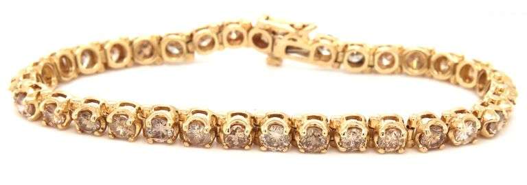 14kt Yellow gold 6.80ctw brown diamond tennis bracelet