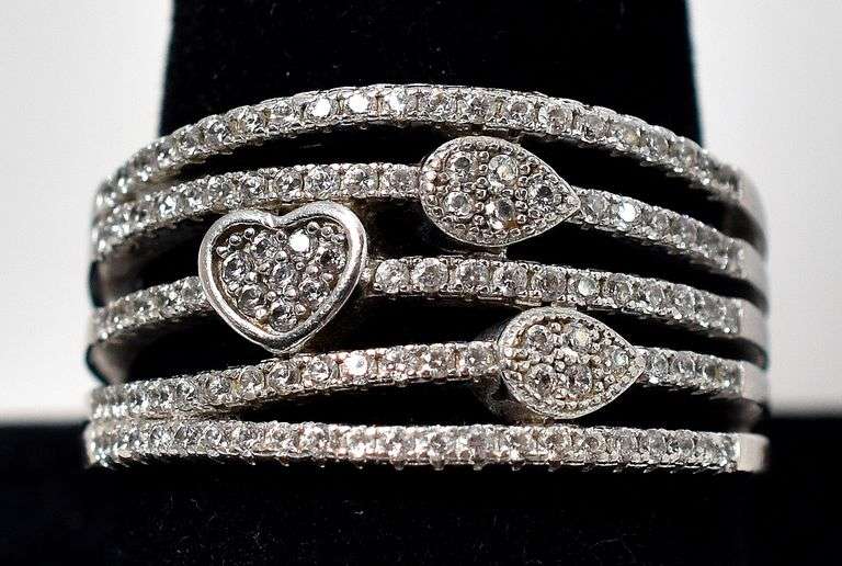 Wide Band CZ Gemstone Ring in Sterling Silver