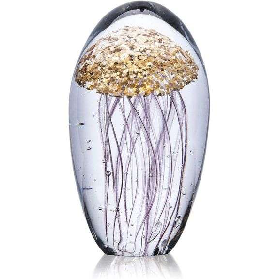 Hand-Blown Jellyfish Glass Paperweight