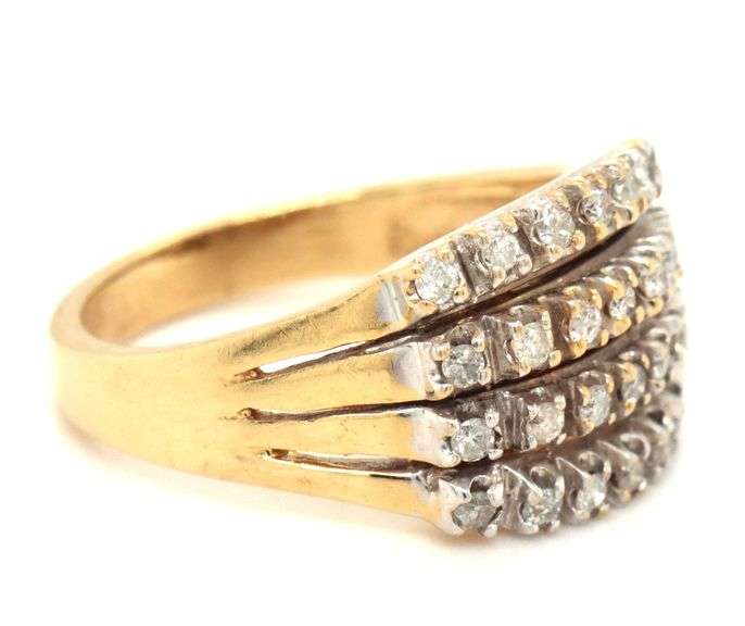 Nice 14k YG 4 Rows of Diamonds Ring