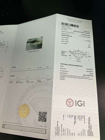 I.G.I CERTIFIED 1.77 CARAT ROUND BRILLIANT CUT DIAMOND