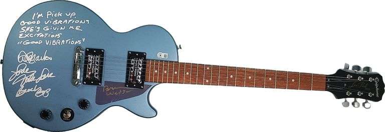 The Beach Boys Signed Epiphone Guitar w Good Vibrations Lyrics Exact Proof BAS