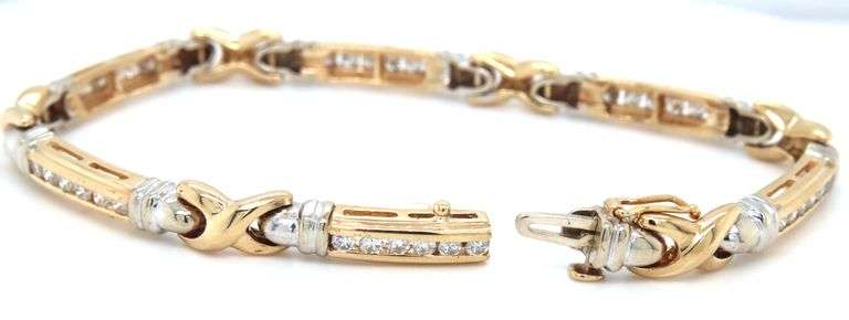 14kt Yellow gold 1.05ctw channel set diamond link X bracelet