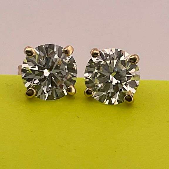 BRAND NEW 2.00 CARATS LAB GROWN DIAMOND STUDS. 14K YELLOW GOLD