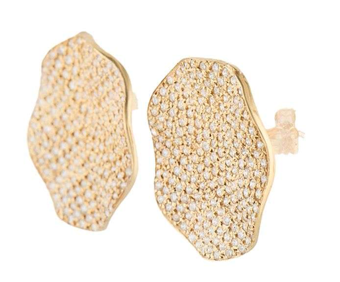 1.20ctw Pave Diamond Abstract Disc Circle Earrings in 14K