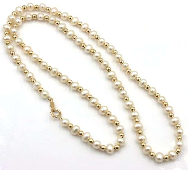 14kt Yellow gold pearl and gold bead necklace