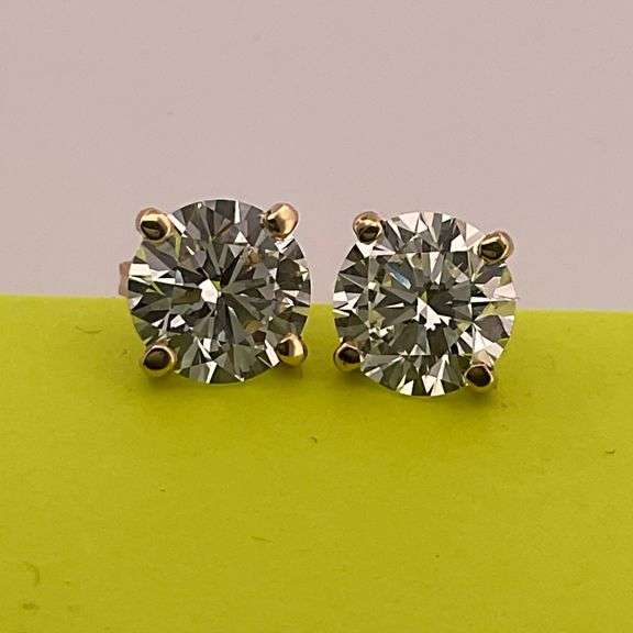 BRAND NEW 2.00 CARATS LAB GROWN DIAMOND STUDS. 14K YELLOW GOLD