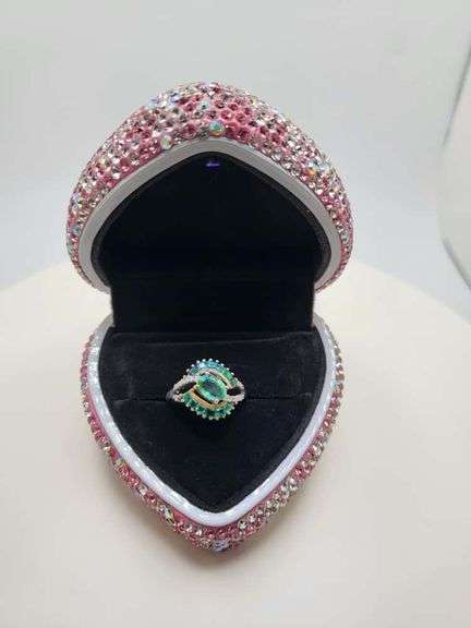 Victorian natural emeralds and diamond accent ring
