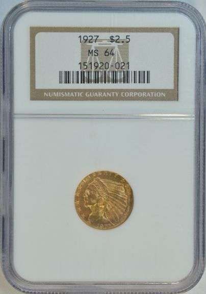 Virtual Gem BU 1927 $2.50 Indian Gold Piece. NGC MS64