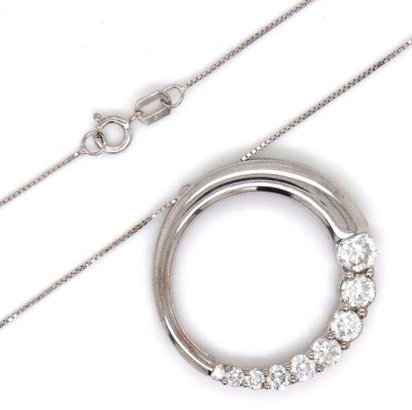14kt White gold 1ctw diamond Journey circle pendant on chain