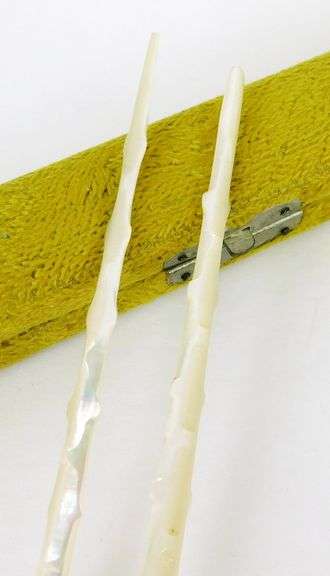 2 Antique Mother of Pearl Dip Pens with Velvet Box