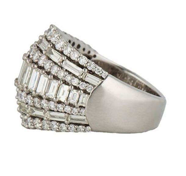 New 3.23ctw Baguette and Round Diamond Multi Row Statement Ring in 14K