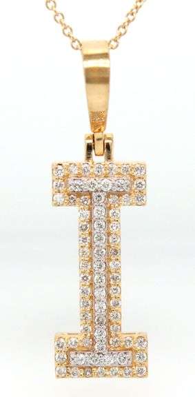 18kt Yellow gold diamond leather I pendant on chain