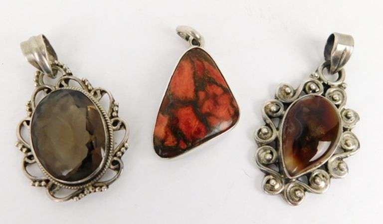 3 Sterling Silver Gemstone Pendants