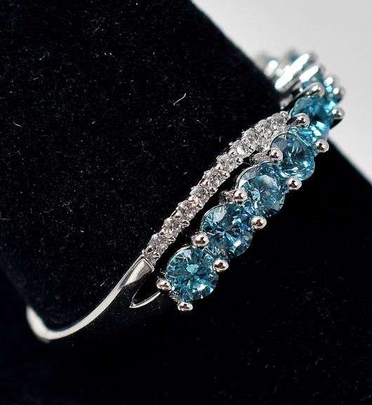 Blue Topaz and CZ Gemstone Ring in Sterling Silver