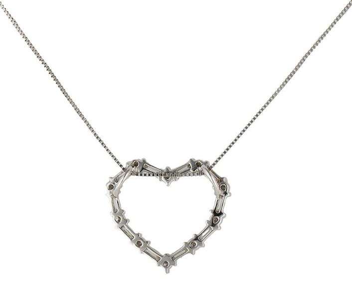 0.70ctw Baguette and Round Diamond Open Heart Pendant Necklace in 14K