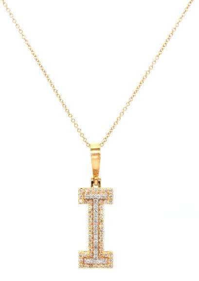 18kt Yellow gold diamond leather I pendant on chain