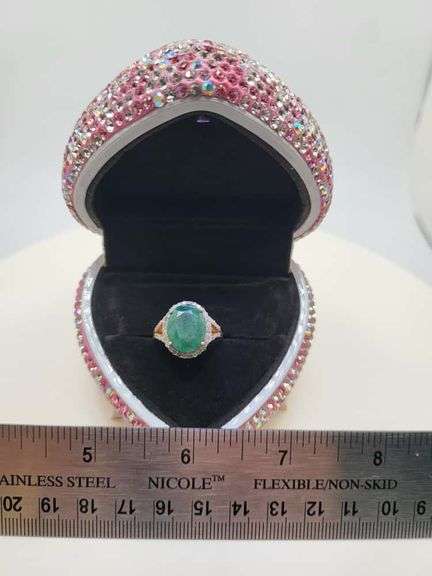 Victorian natural emeralds and diamond accent ring