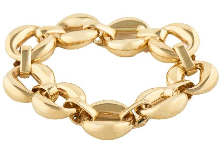 Italian Turquoise Cabochon Accented Open Oval Link Bracelet in 14K