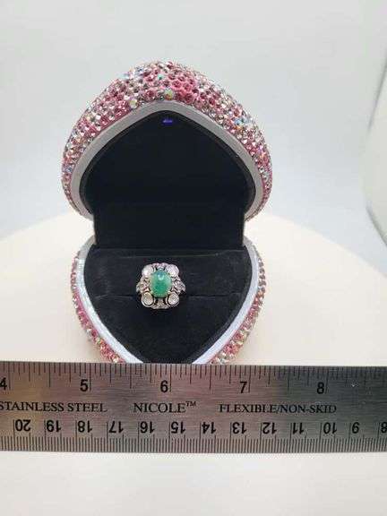 Victorian natural emeralds and diamond accent ring
