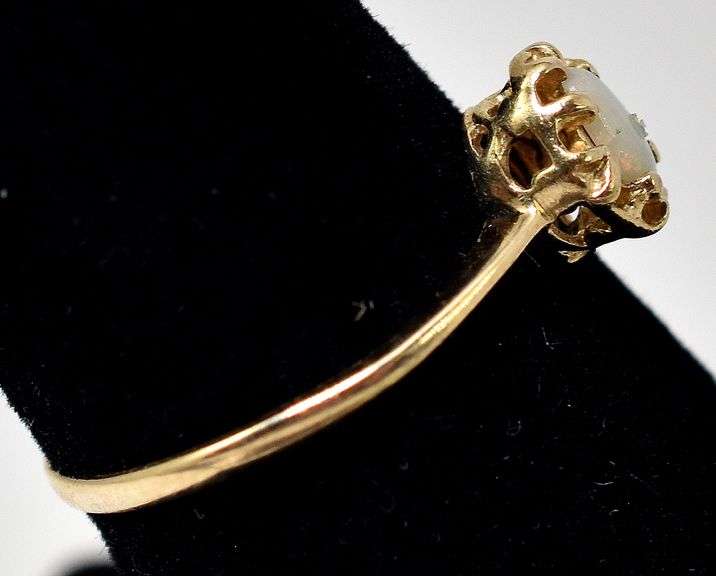 Dainty 10K Yellow Gold Opal Gemstone Ring
