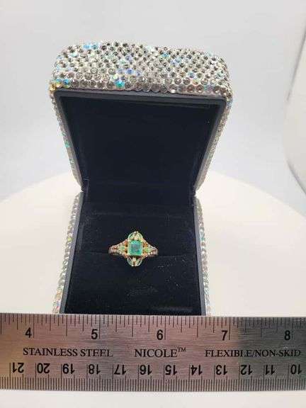 Victorian natural emeralds and diamond accent ring