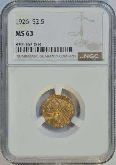 Choice BU 1926 $2.50 Indian Gold Piece. NGC MS63