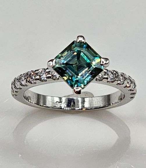 2.75 Ct Lab Simulated Russian Alexandrite and Diamond Asscher Cut Ring
