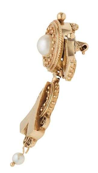 Vintage Victorian Pearl Dangle Brooch in 14K