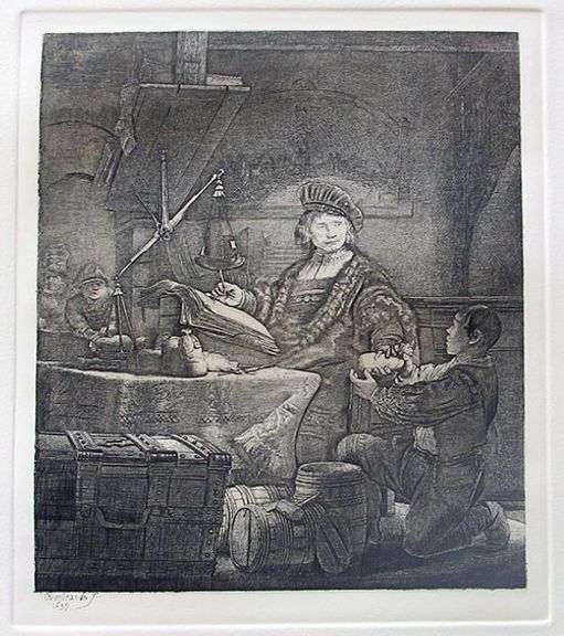 Rare Collectible Etching by Rembrandt, The Goldweigher