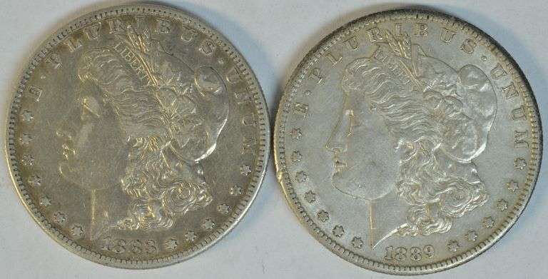 Upper end 1883-S and 1889-S Morgan Silver Dollars