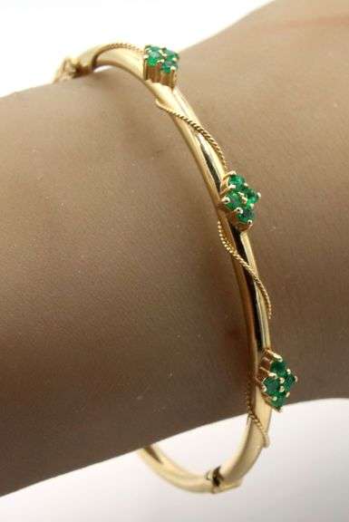 Vintage 14K YG Bangle with Emeralds