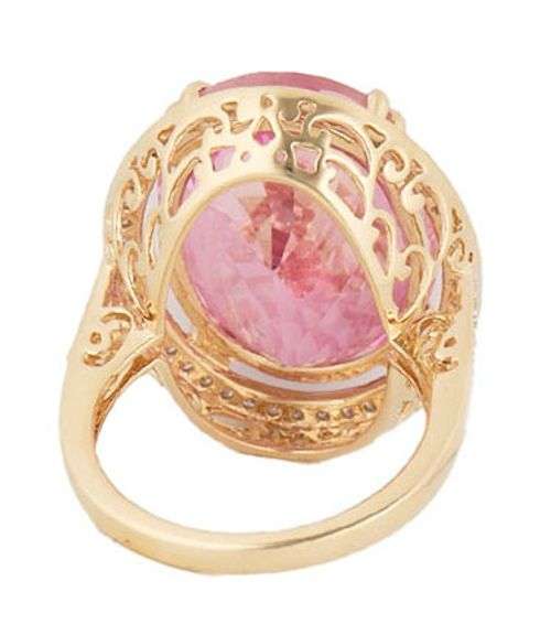 21.0ct Oval Pink Topaz and 0.25ctw Diamond Frame Cocktail Ring in 14K