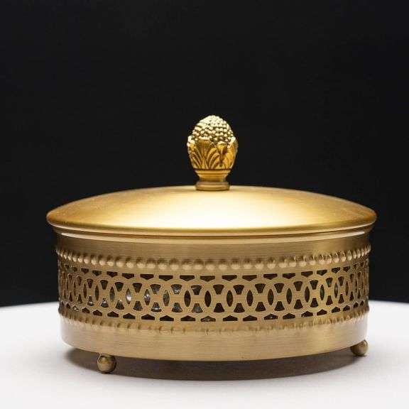 Gold Brass Keepsake Box with Strawberry Handle