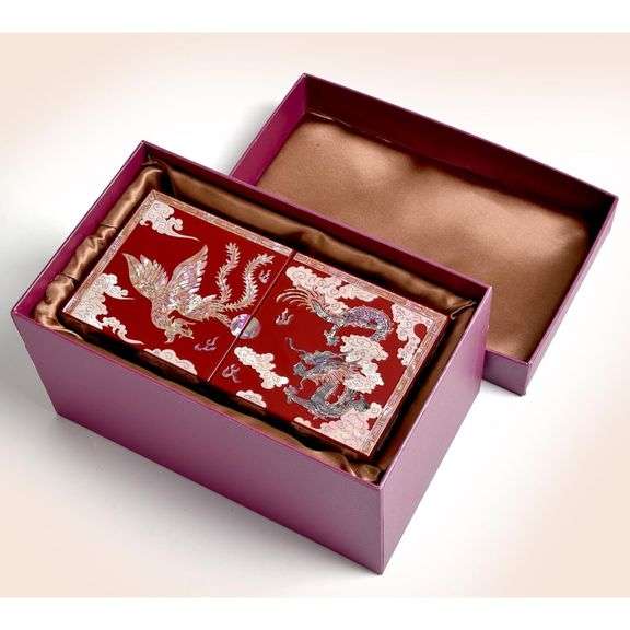 Handcrafted Mother of Pearl Phoenix and Dragon Jewelry Box
