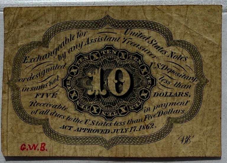 1862 10 Cent Fractional Postage Currency