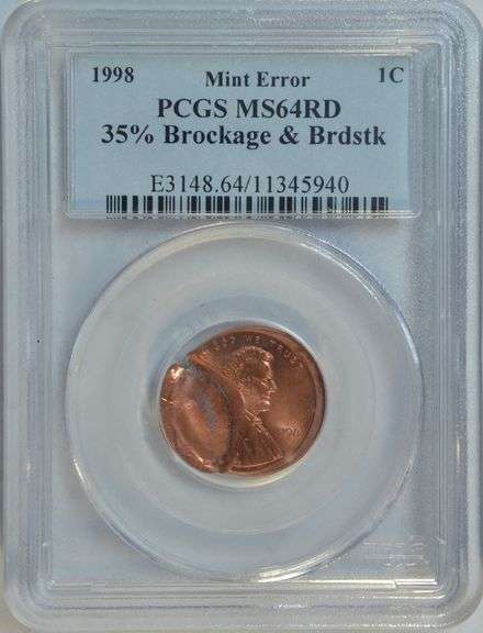 Impressive 1998 Lincoln Cent Error, 35% Brockage & Brdstk, PCGS MS64RD