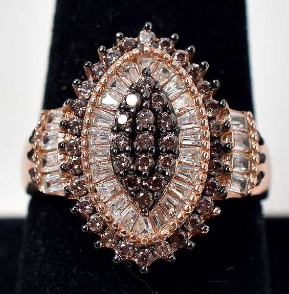 Brown and Clear Gemstone Ring in Rose Gold Vermeil 925 Sterling Silver