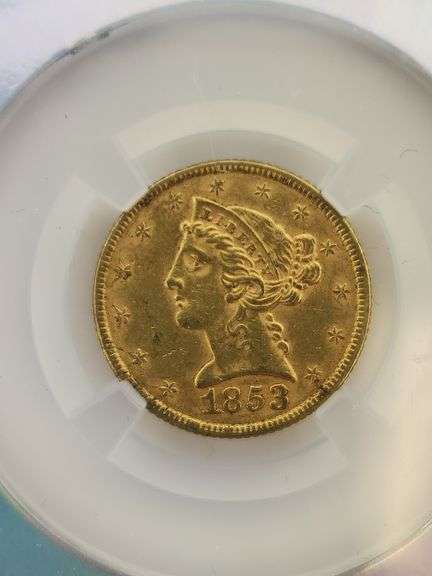 1853 $5 Gold Liberty, NGC AU58 Vault Box