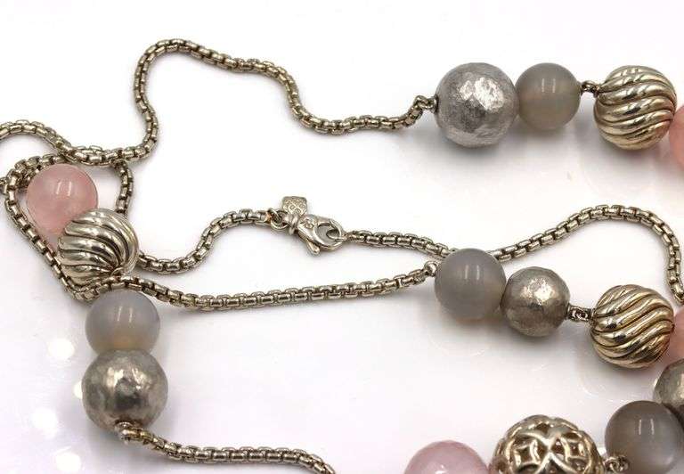 David Yurman Rose quartz moonstone and Chalcedony Elements station necklace