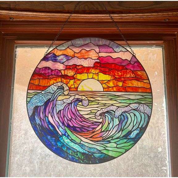Stained Glass Clouds and Sea Waves Suncatcher