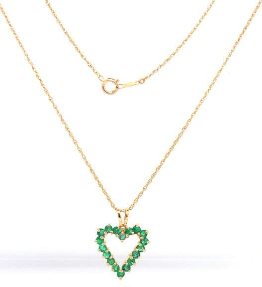 14kt Yellow gold emerald open heart pendant on chain