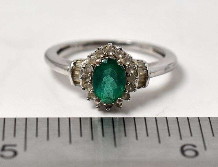 Emerald and CZ Gemstone Ring in Sterling Silver